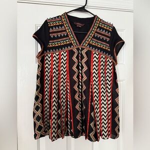 Anthropologie Ranna Gill Chevron Embroidered Cap Sleeve Blouse Aztec Size 0